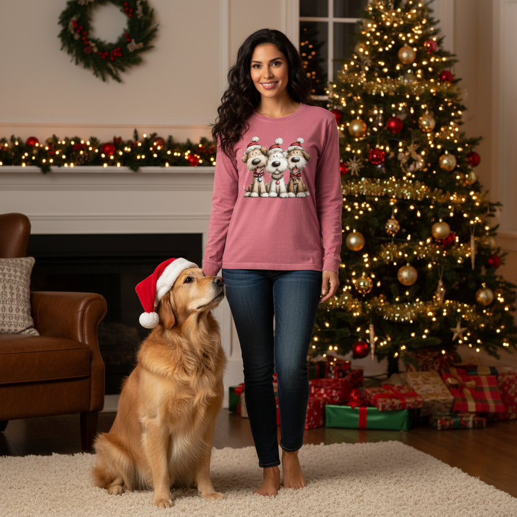 Comfort Colors Long Sleeve - Whimsy Holiday Pups Tee - Purrfect Pet Haven