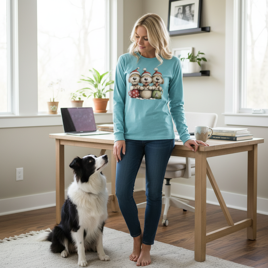 Comfort Colors Long Sleeve - Whimsy Pup Cups Tee - Purrfect Pet Haven