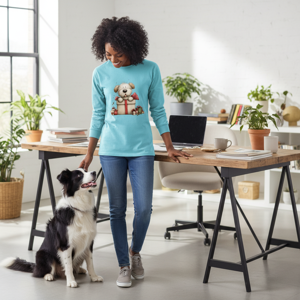 Comfort Colors Long Sleeve - Whimsy Pup Present Tee - Purrfect Pet Haven