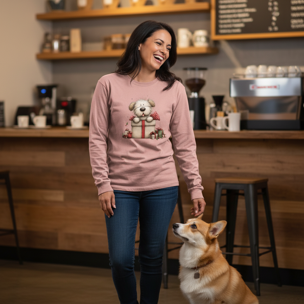 Comfort Colors Long Sleeve - Whimsy Pup Present Tee - Purrfect Pet Haven