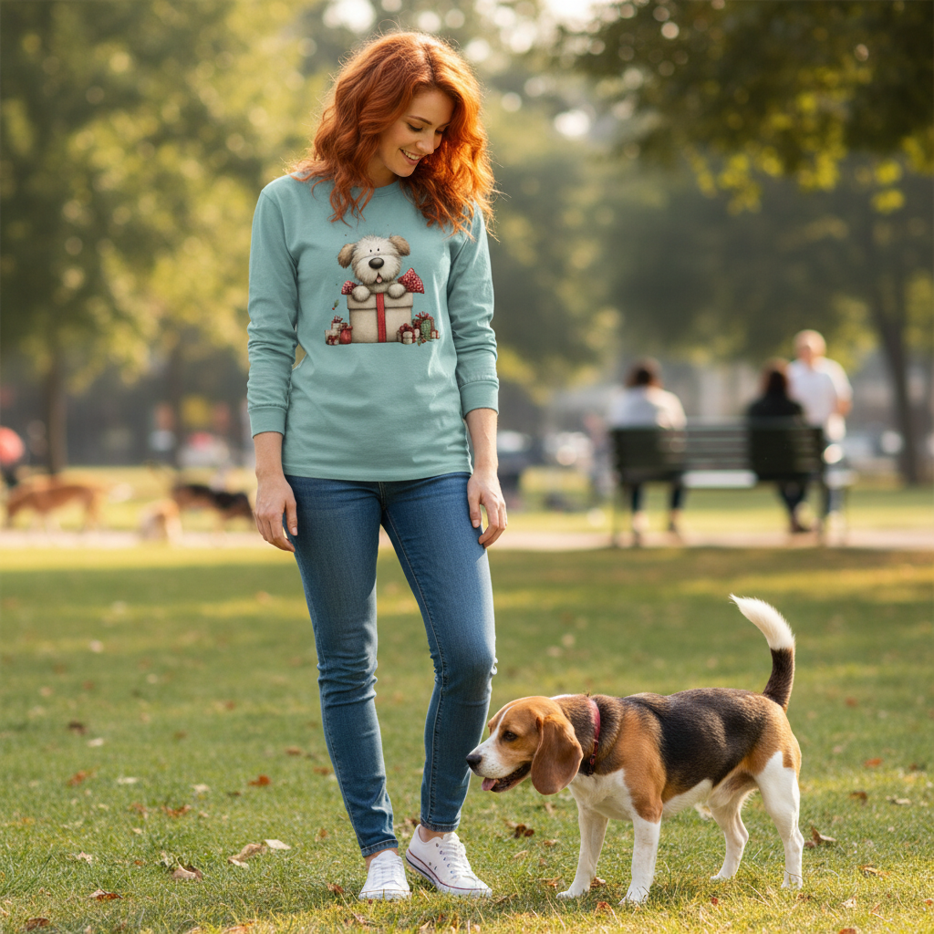 Comfort Colors Long Sleeve - Whimsy Pup Present Tee - Purrfect Pet Haven