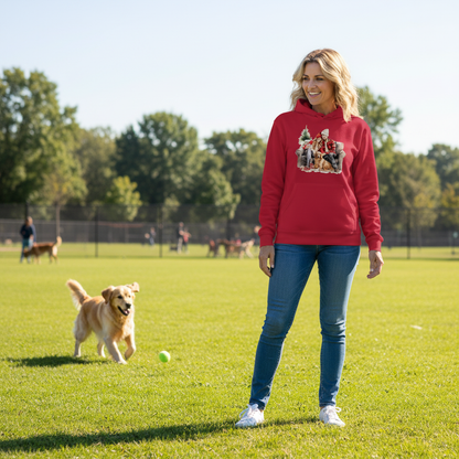 Cozy Couple & Golden Retriever Hoodie - Red - Lifestyle Image