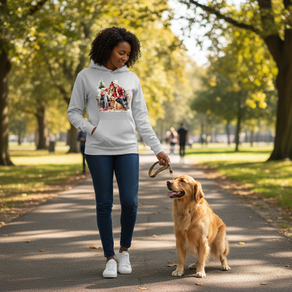 Cozy Couple & Golden Retriever Hoodie - Sport Grey - Lifestyle Image