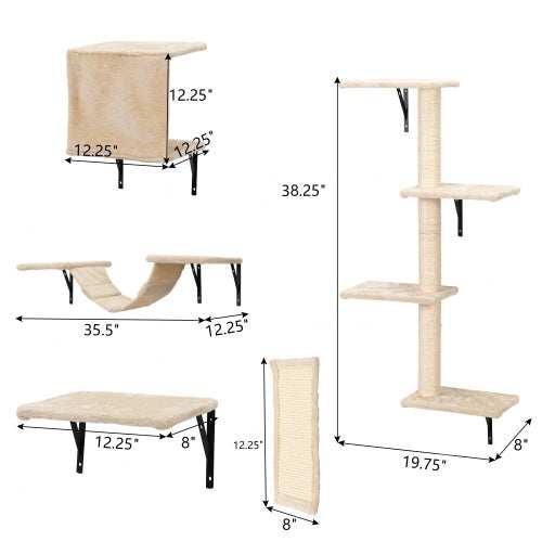 5-Piece Wall-Mounted Cat Tree - Multi-Level Indoor Furniture with Scratch Boards - Purrfect Pet Haven