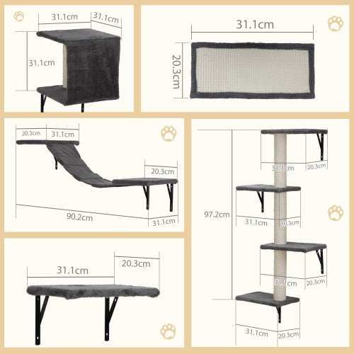 5-Piece Wall-Mounted Cat Tree - Multi-Level Indoor Furniture with Scratch Boards - Purrfect Pet Haven