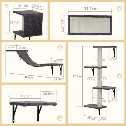 5-Piece Wall-Mounted Cat Tree - Multi-Level Indoor Furniture with Scratch Boards - Purrfect Pet Haven