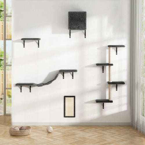 5-Piece Wall-Mounted Cat Tree - Multi-Level Indoor Furniture with Scratch Boards - Purrfect Pet Haven