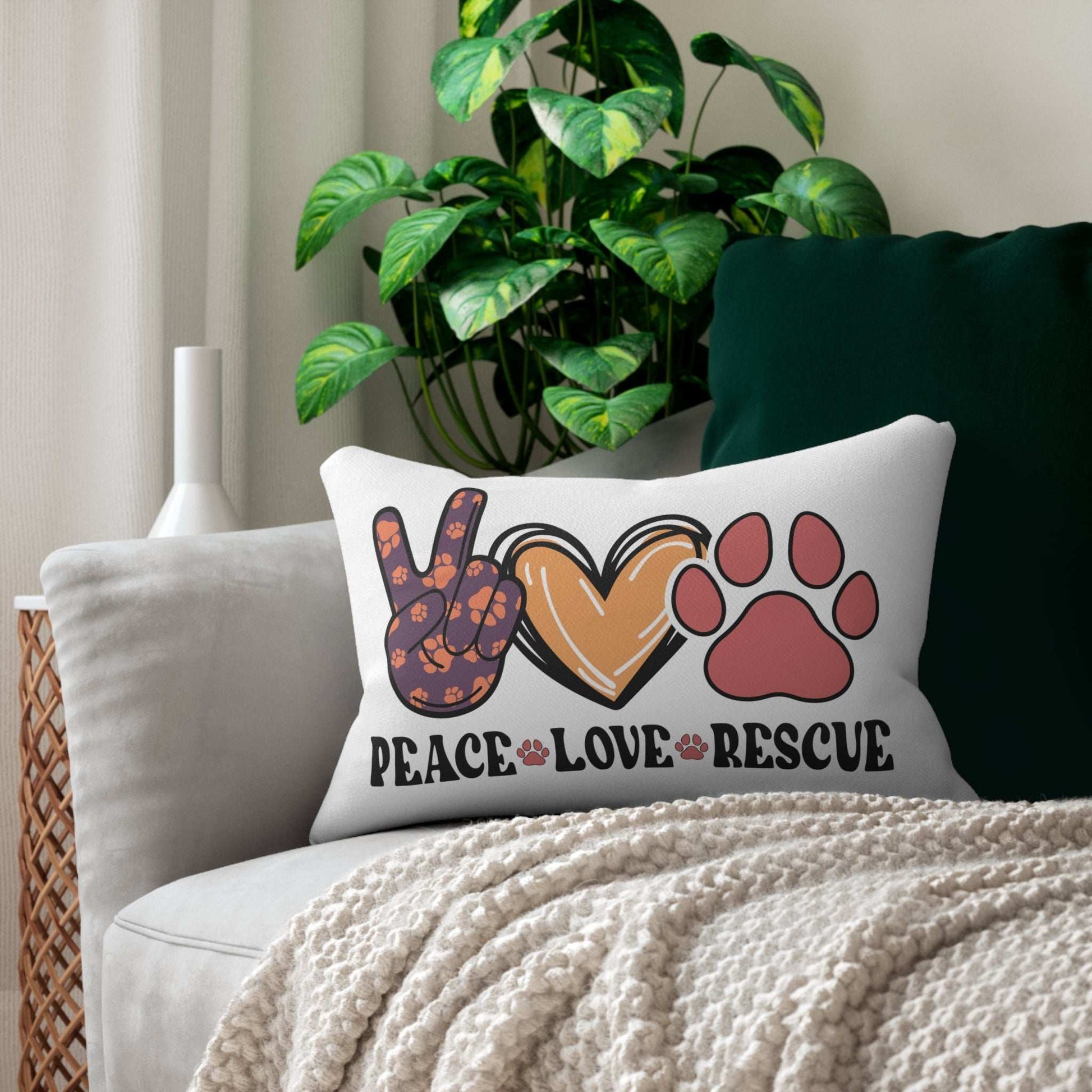 Peace Love Rescue Lumbar Pet Lover Couch Pillow - Purrfect Pet Haven