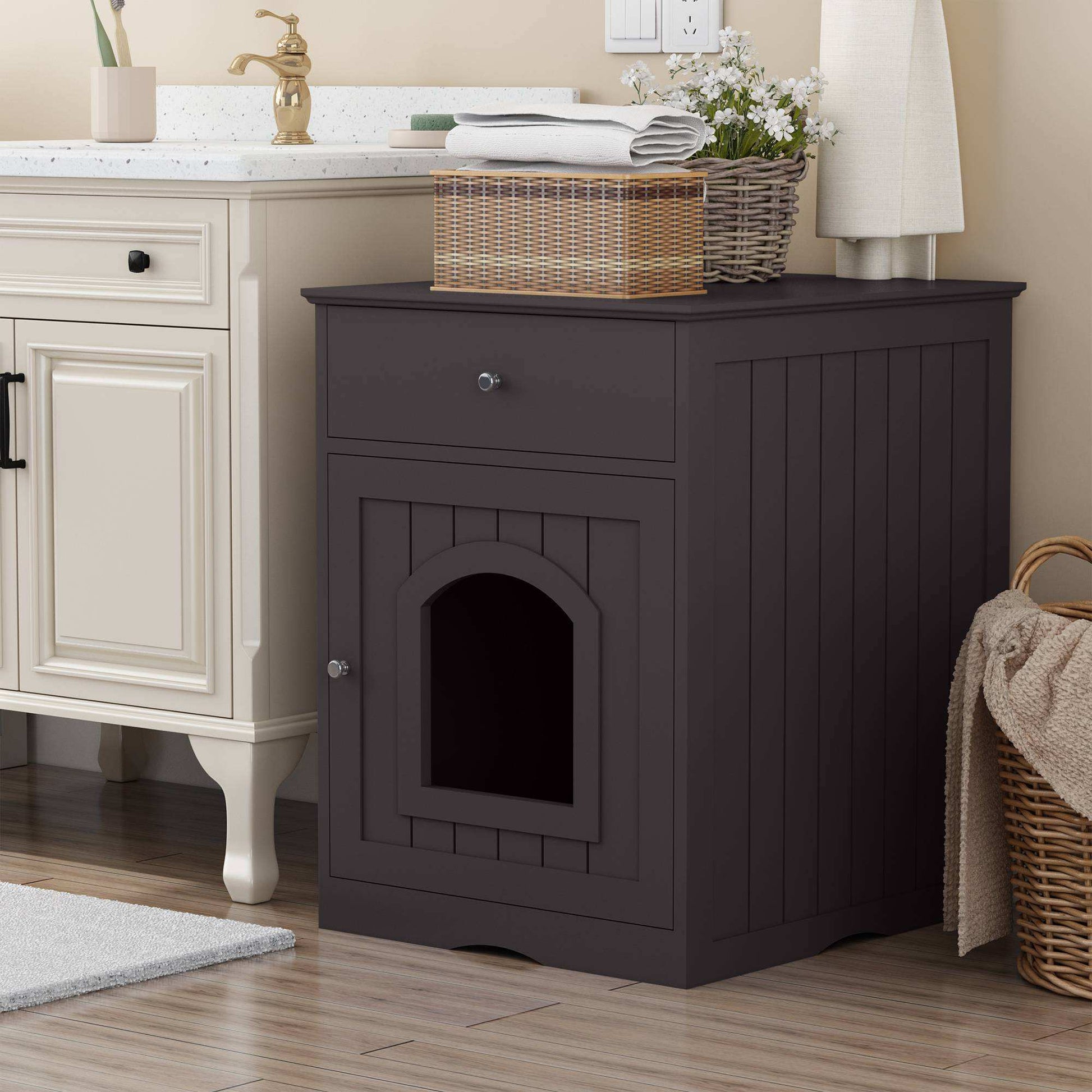 Wefulfil wooden cat litter box enclosure with Drawer & Scoop - Purrfect Pet Haven