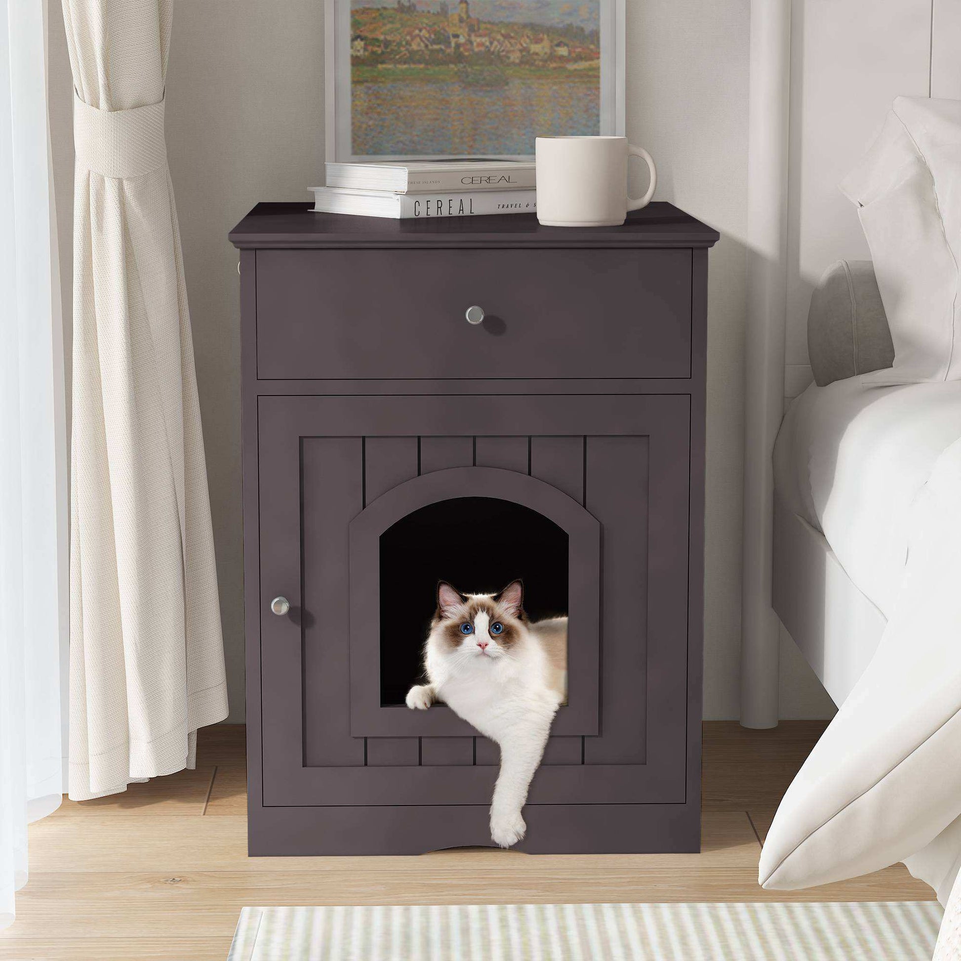 Wefulfil wooden cat litter box enclosure with Drawer & Scoop - Purrfect Pet Haven