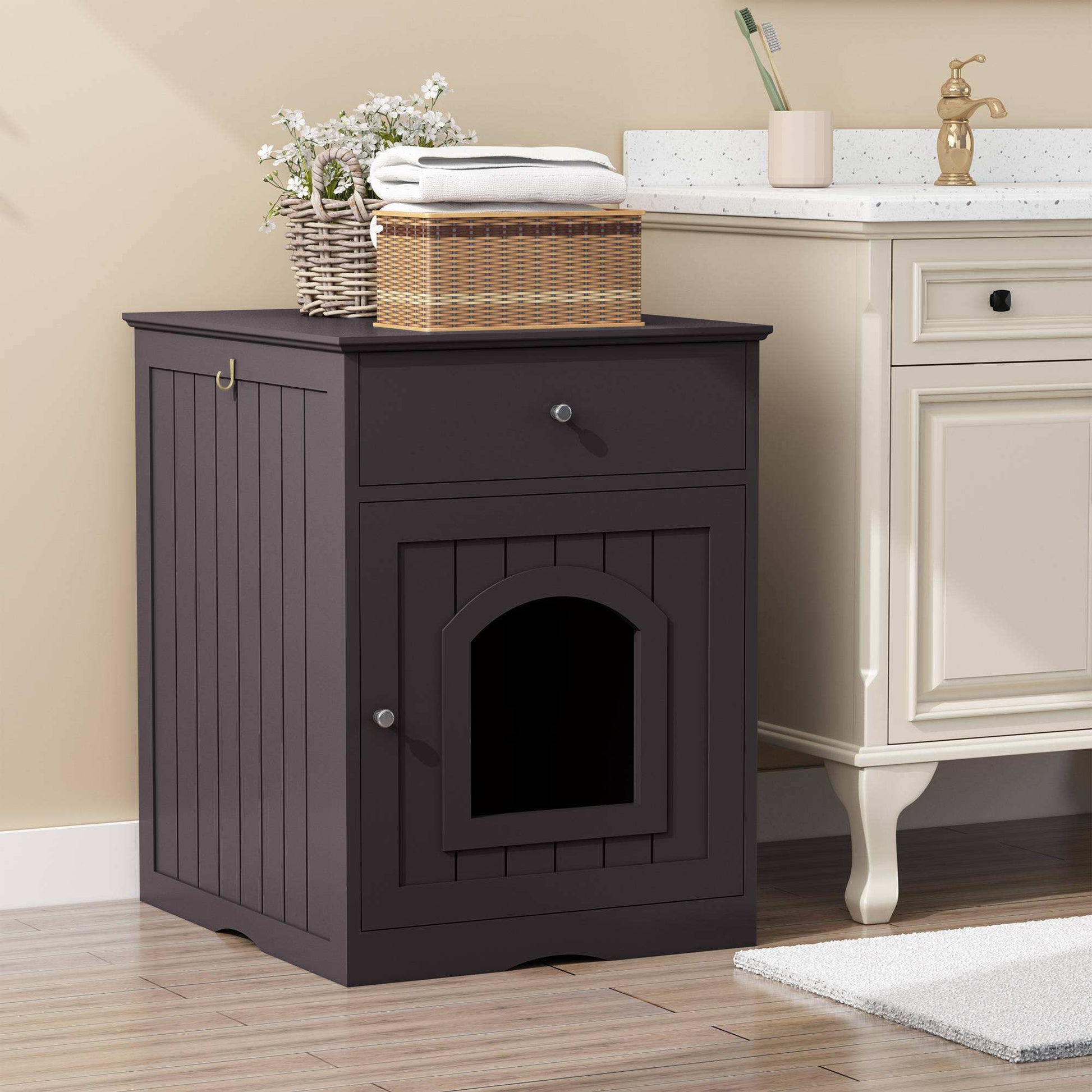 Wefulfil wooden cat litter box enclosure with Drawer & Scoop - Purrfect Pet Haven