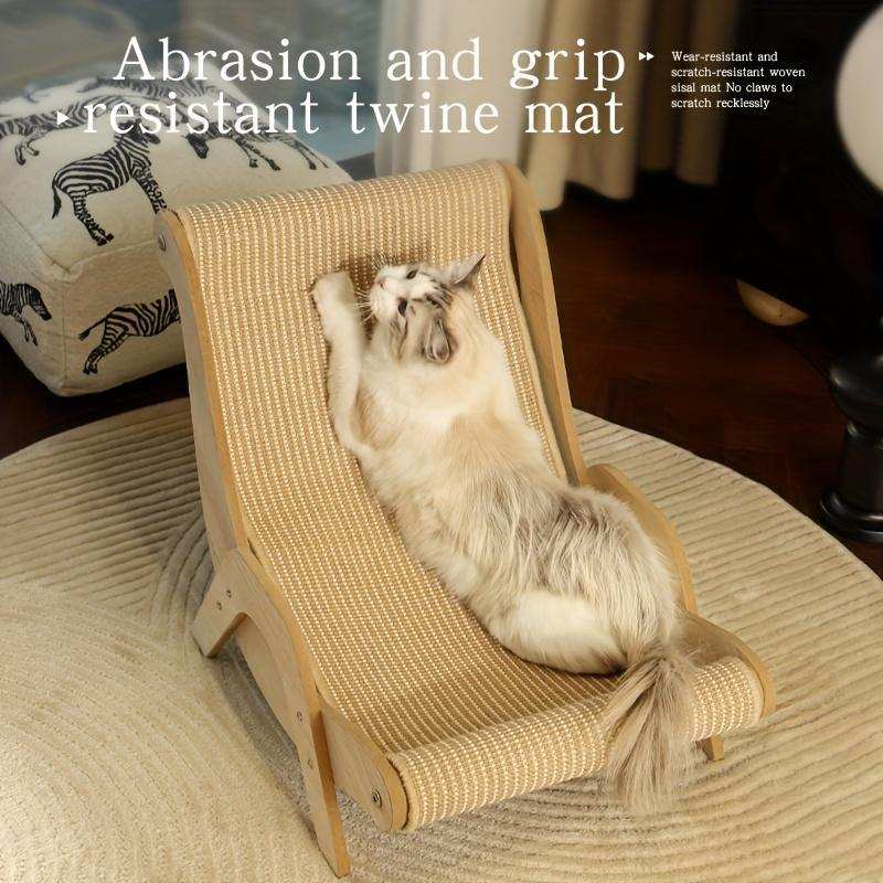 Wefulfil Curved Wooden Pet Lounge Chair with abrasion and grip resistant twine mat featuring a fluffy cat lounging comfortably