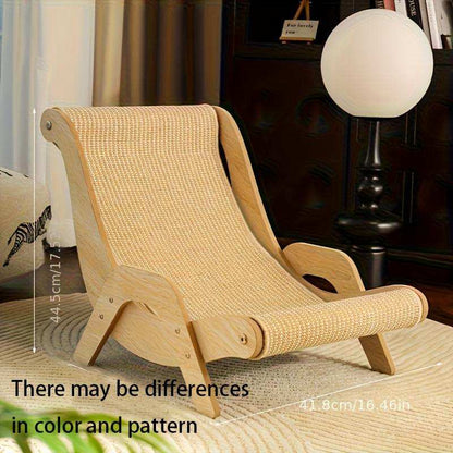 Wefulfil curved wooden pet lounge chair with woven fabric seat in natural wood finish