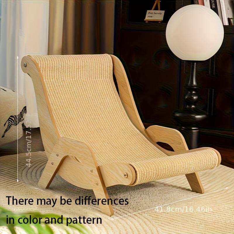 Wefulfil Curved Wooden Pet Lounge Chair with woven beige fabric for comfortable pet lounging
