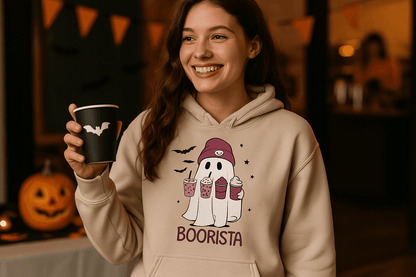 Cute Ghost Boorista Hoodie Sweatshirt - Coffee Halloween Style - Purrfect Pet Haven