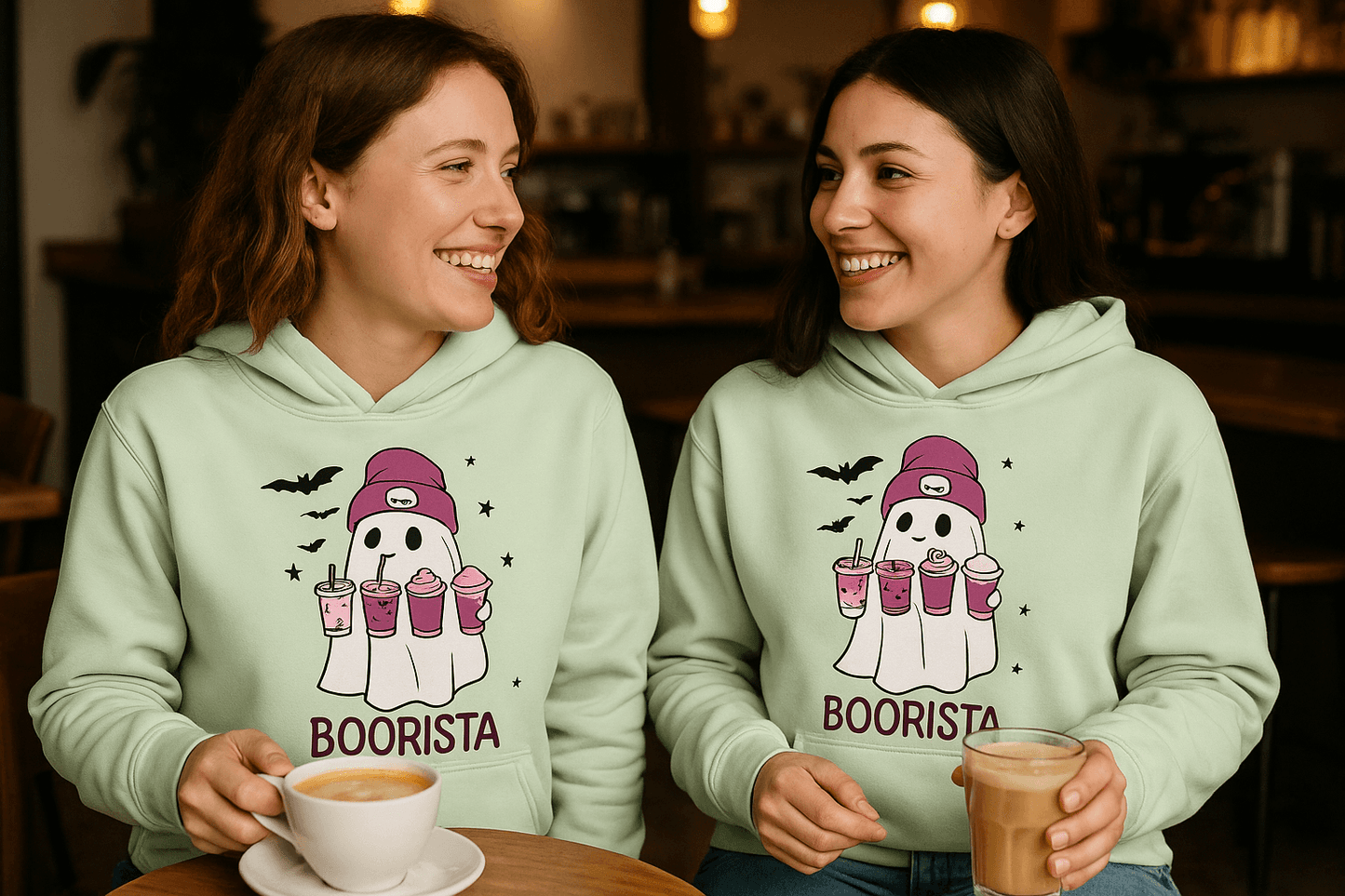 Cute Ghost Boorista Hoodie Sweatshirt - Coffee Halloween Style - Purrfect Pet Haven