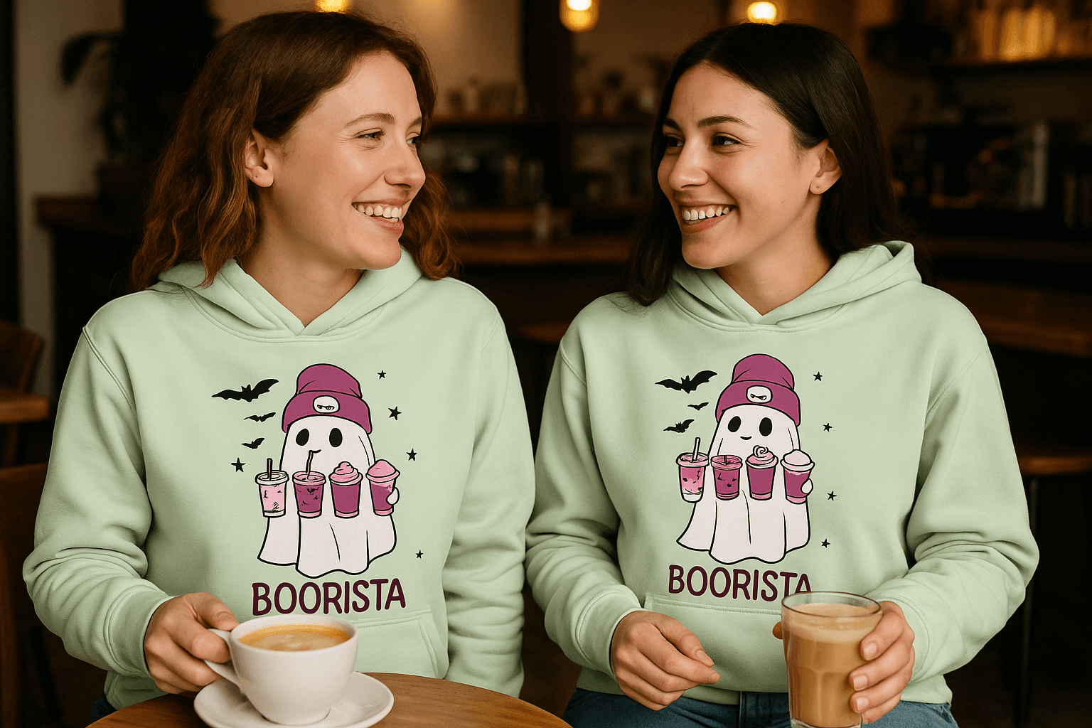 Cute Ghost Boorista Hoodie Sweatshirt - Coffee Halloween Style - Purrfect Pet Haven