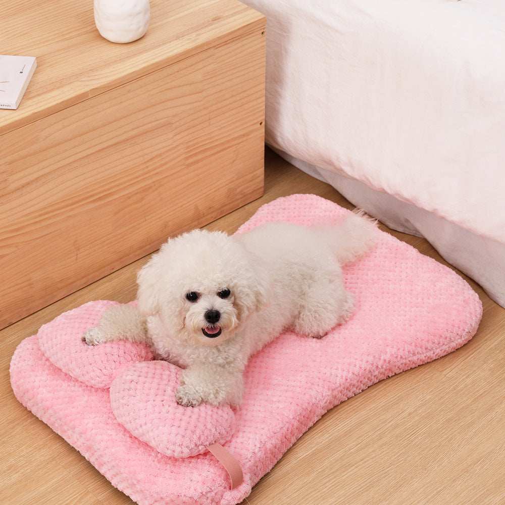 Soft Plush Calming Cushion Pet Bed Mat with Pillow - Fits Dogs Cats - Purrfect Pet Haven