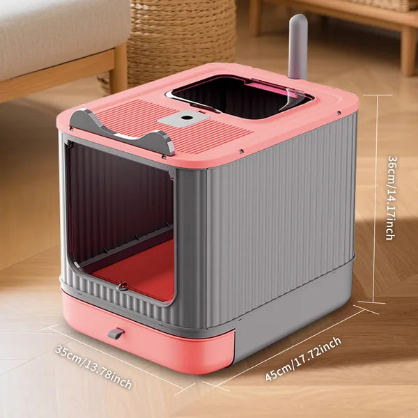 Cat Litter Box Enclosed Dual Entry - Drawer Tray Odor Free