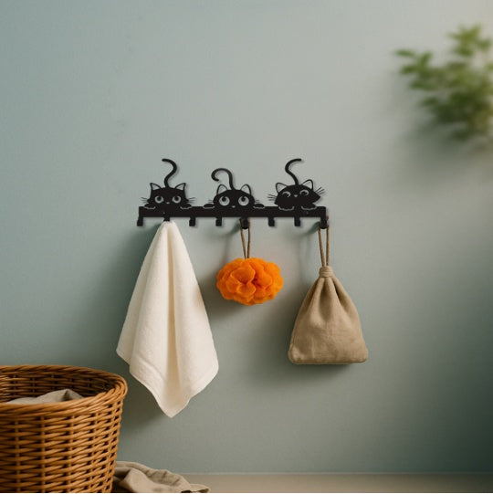 Iron Cat Hook Rack - Decorative Wall Key Holder - Purrfect Pet Haven