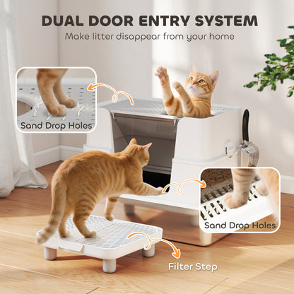 Cat Litter Box - XL Stainless Steel Enclosed with Scoop - Purrfect Pet Haven