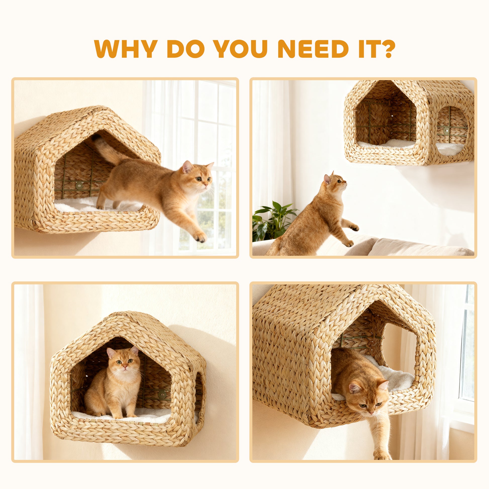 Seagrass Sky Pod - Wall Mounted Cat Hideaway - Purrfect Pet Haven