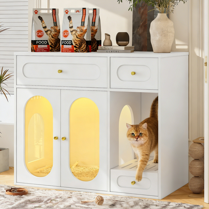 Cat Litter Box - Furniture Enclosure With LED Light