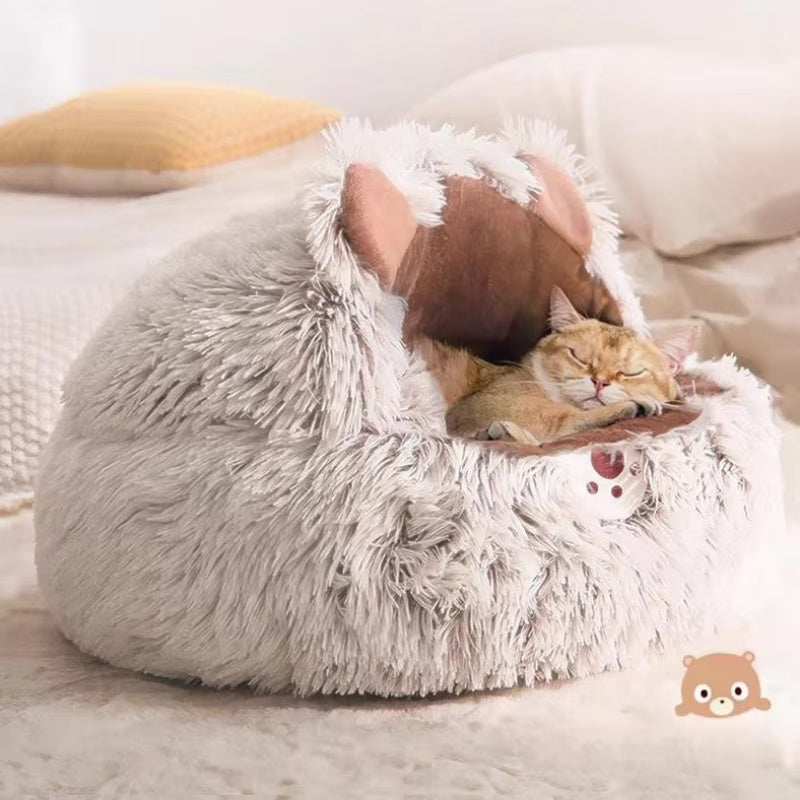 Winter Plush Cat Bed - Round Warm Nest - Purrfect Pet Haven