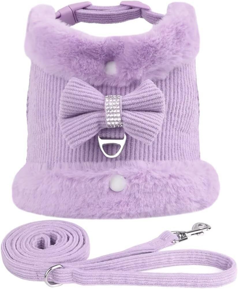 Bow Tie Puppy Harness - Warm Padded Dog Leash Set - Purrfect Pet Haven