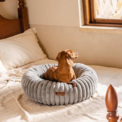 Fluffy Grey Round Pet Bed - Calming - Purrfect Pet Haven