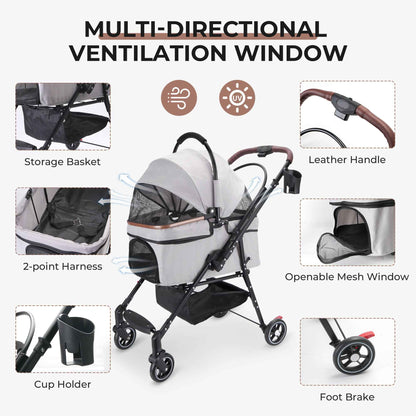 Foldable One-Hand Pet Stroller - Small Dogs & Cats
