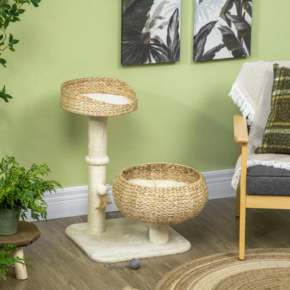 Cat Tree - Small Basket Bed with Scratching Post & Toy - Purrfect Pet Haven
