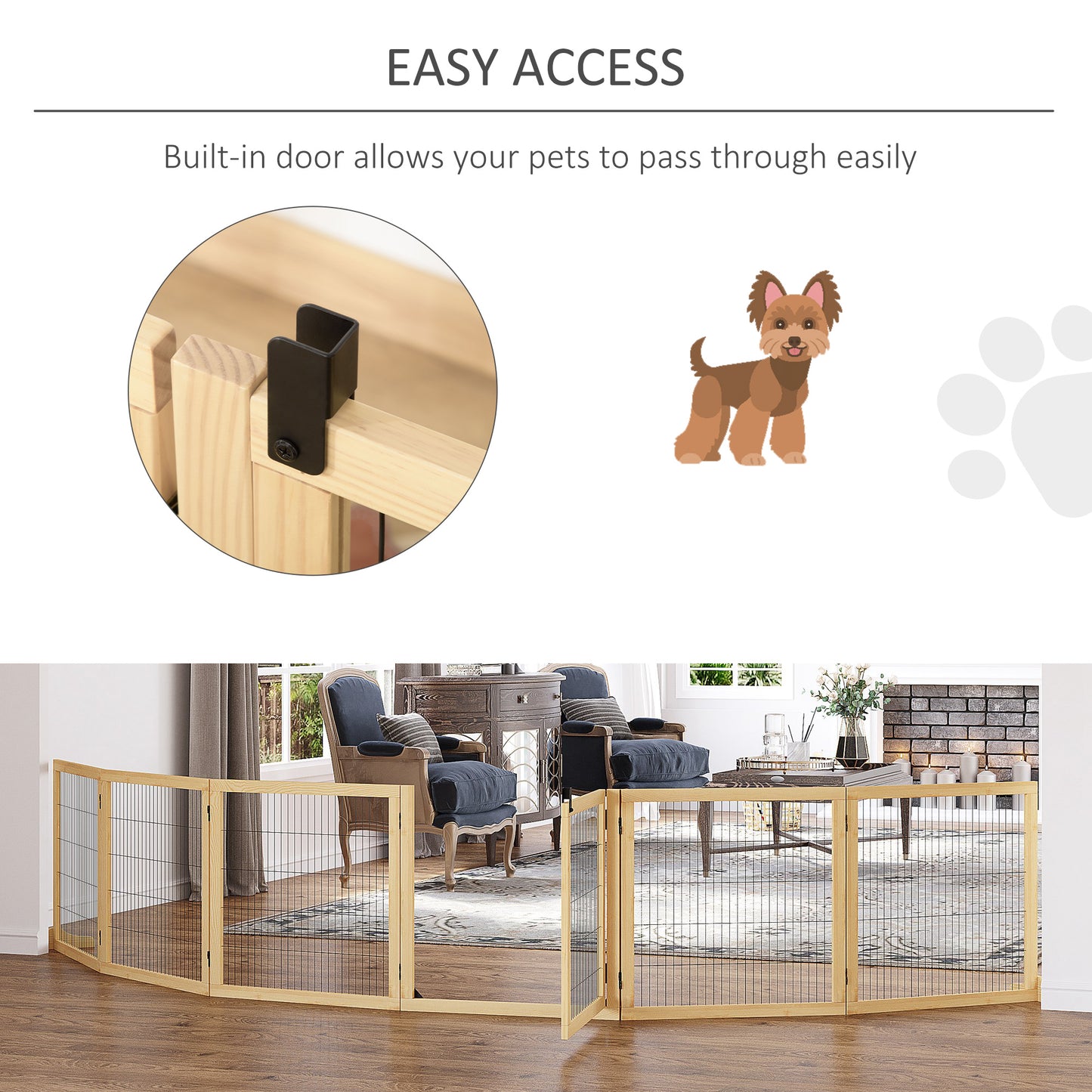 Freestanding Pet Gate 6-Panel - Wooden Dog Barrier for Doorways - Purrfect Pet Haven