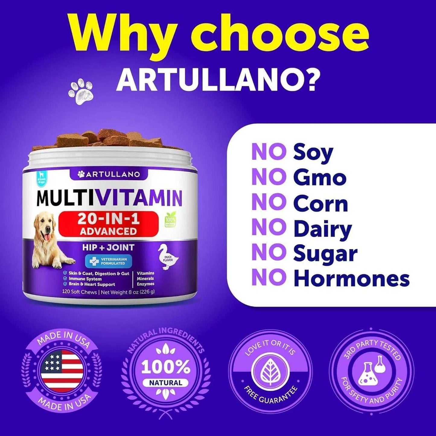 Dog Multivitamin Chewable With Glucosamine 20 In 1 Dog Vitamins And Supplements Senior & Puppy Multivitamin For Dogs Pet Joint Support Health Immunity Mobility Gut Skin 120 Chews - Purrfect Pet Haven