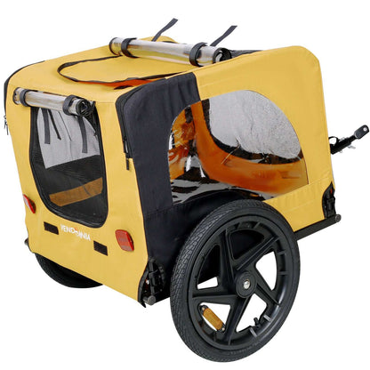 Yellow Outdoor Heavy Duty Foldable Practical Pet Stroller Dog Carrier With Bicycle Tow - Purrfect Pet Haven