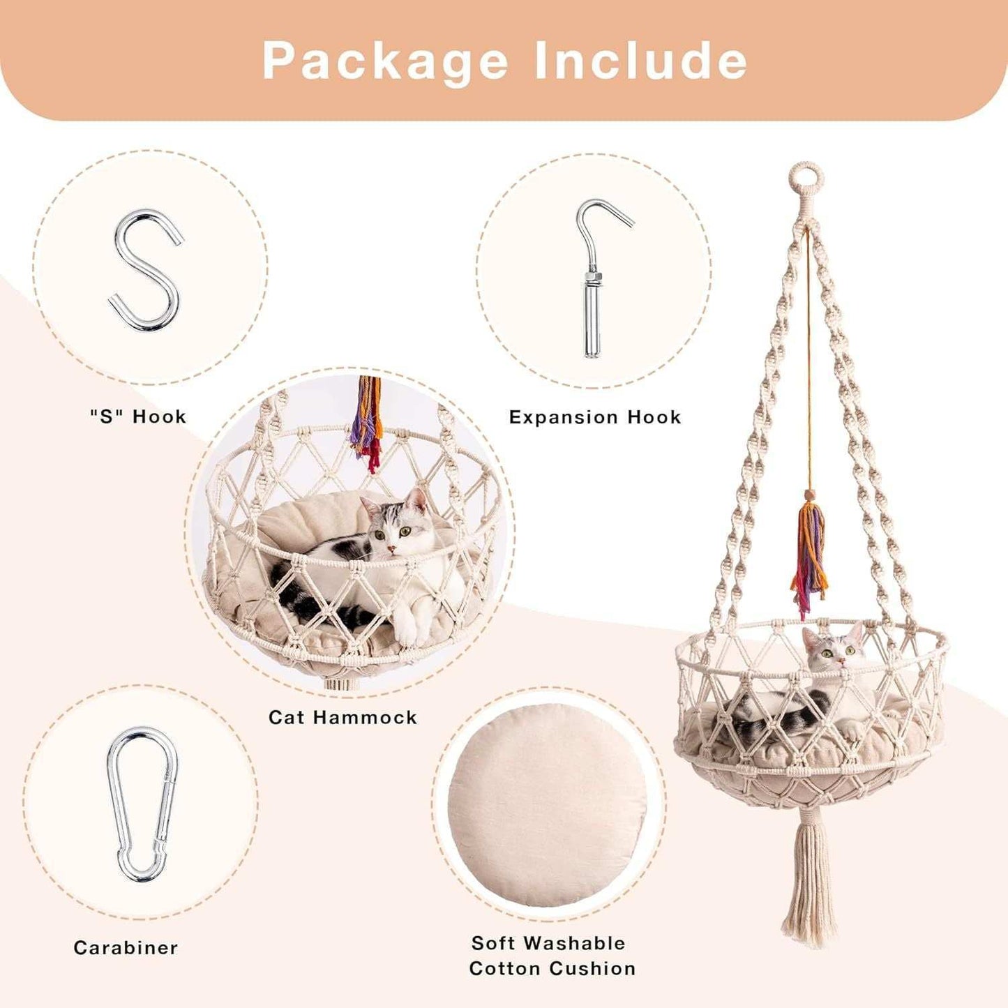 Macrame Cat Swing Bed For Indoor Cats - Boho Hanging Hammock With Washable Mat - Purrfect Pet Haven