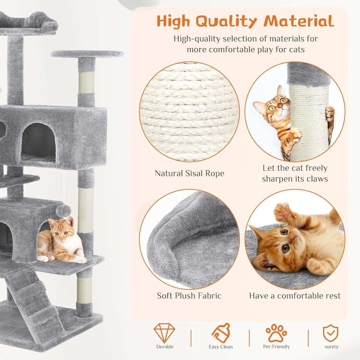 54 Inch Multi-Level Cat Tree Tower - Purrfect Pet Haven