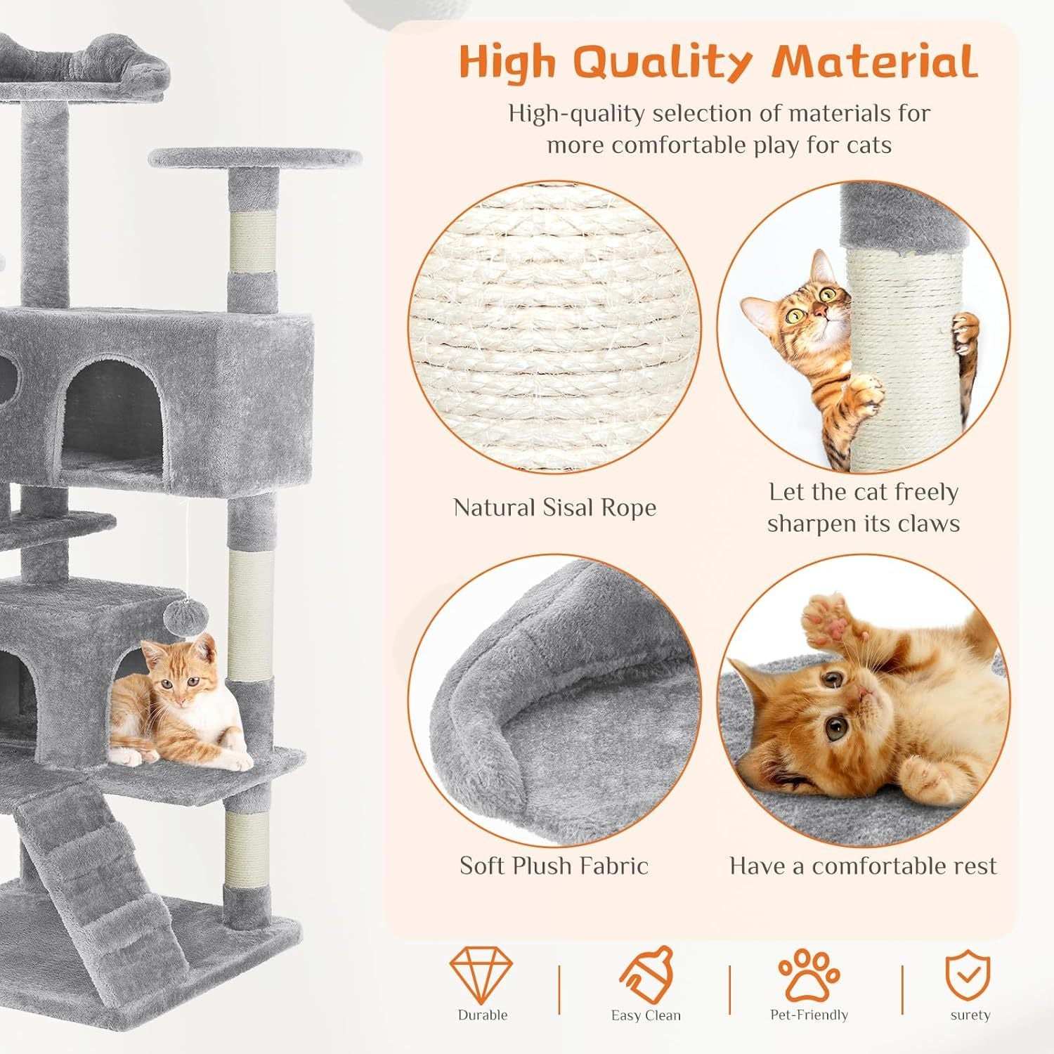 54 Inch Multi-Level Cat Tree Tower - Purrfect Pet Haven