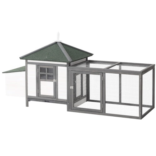 Wooden Chicken Coop - 77" with Nesting Boxes & Run - Purrfect Pet Haven