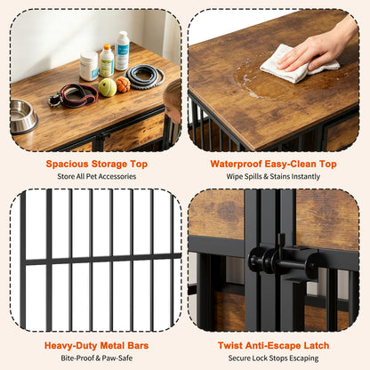 Dog Crate Furniture - Double Compartment Kennel with Storage Top 47 Inch