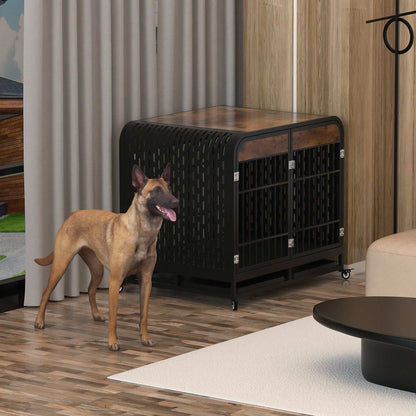 Heavy Duty 42 inch Wooden Table Top Wheeled Furniture Dog Crate - Purrfect Pet Haven