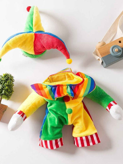 Pet Clown Costume Jumpsuit - Colorful Halloween Outfit with Hat