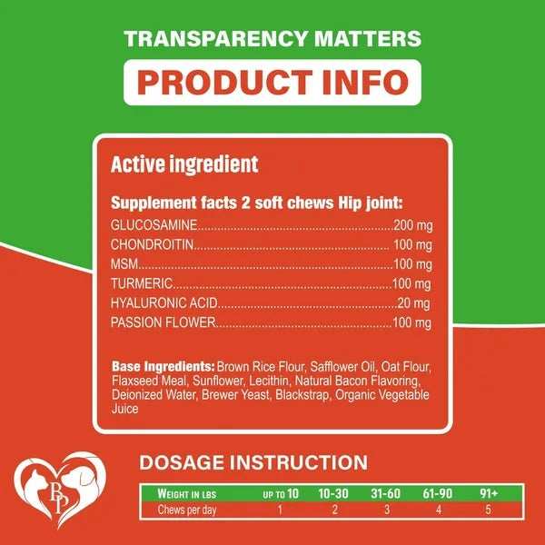 Dog Hip Joint Supplement - Glucosamine Chondroitin Arthritis Relief - Purrfect Pet Haven