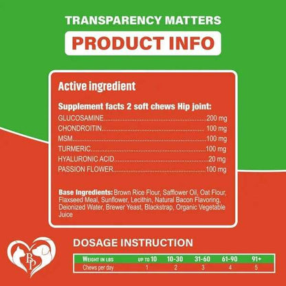 Dog Hip Joint Supplement - Glucosamine Chondroitin Arthritis Relief - Purrfect Pet Haven