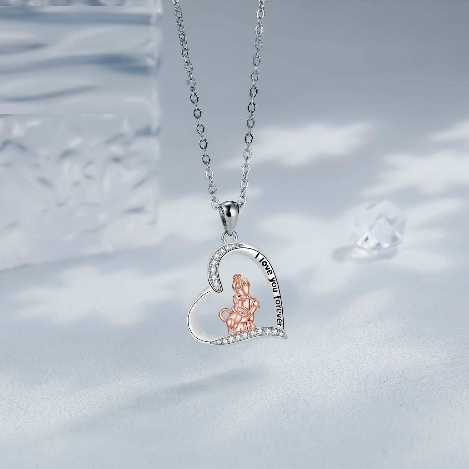 Love Heart Pendant Girl With Dog Necklace - Purrfect Pet Haven