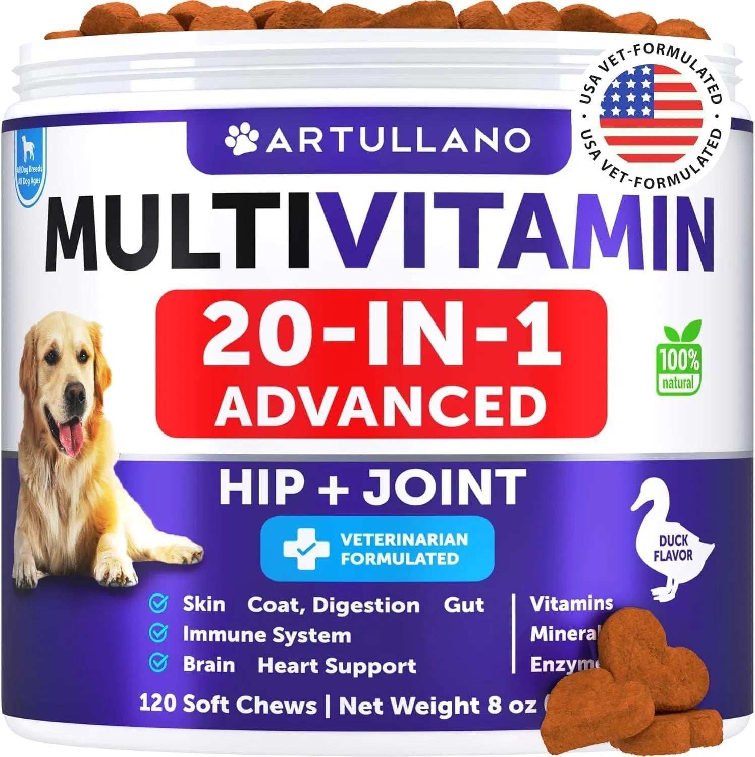 Dog Multivitamin Chewable With Glucosamine 20 In 1 Dog Vitamins And Supplements Senior & Puppy Multivitamin For Dogs Pet Joint Support Health Immunity Mobility Gut Skin 120 Chews - Purrfect Pet Haven