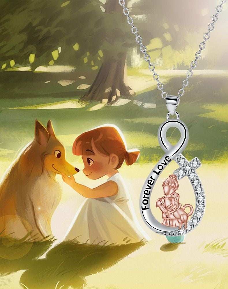 Love Heart Pendant Girl With Dog Necklace - Purrfect Pet Haven