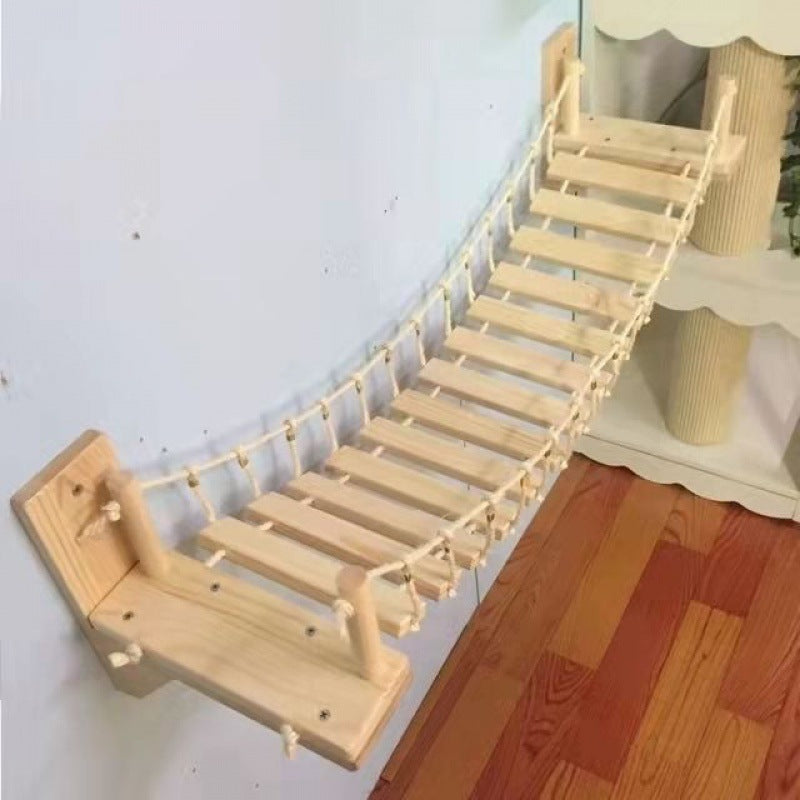 Wall-Mounted Cat Suspension Bridge - Solid Pine Wood Climbing Furniture - Purrfect Pet Haven