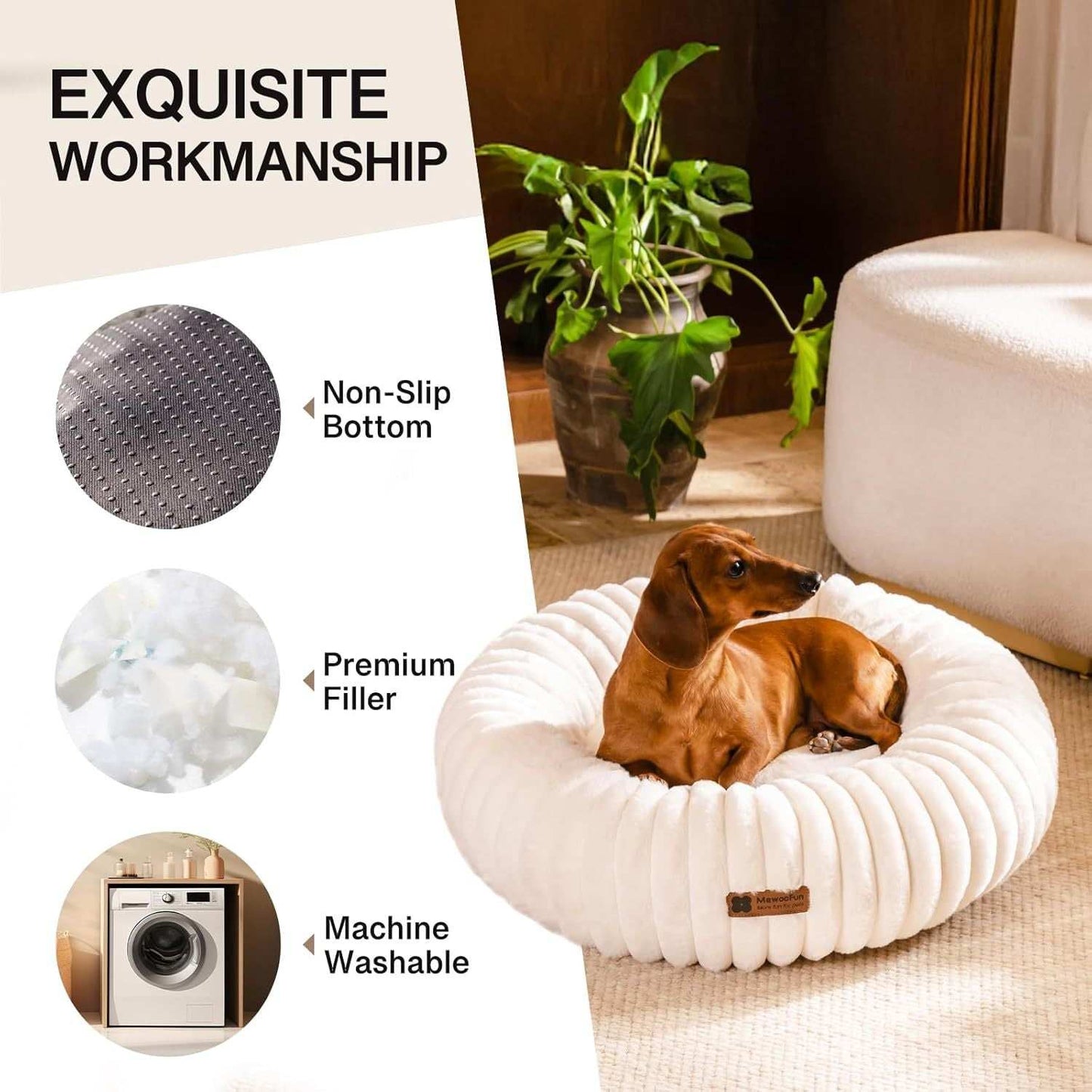 Donut Dog Bed - Calming Round Fluffy - Purrfect Pet Haven