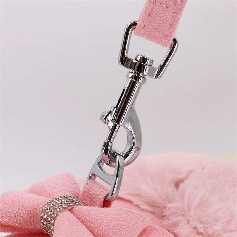 Warm Fur Collar Soft Padded Small Girl Pet Harness and Leash Set with Bow Tie - Purrfect Pet Haven